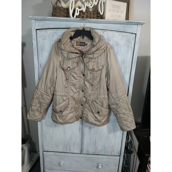 EC Easy Comfort Hooded Puffer Coat Size Small Beige/Taupe - Picture 2 of 11